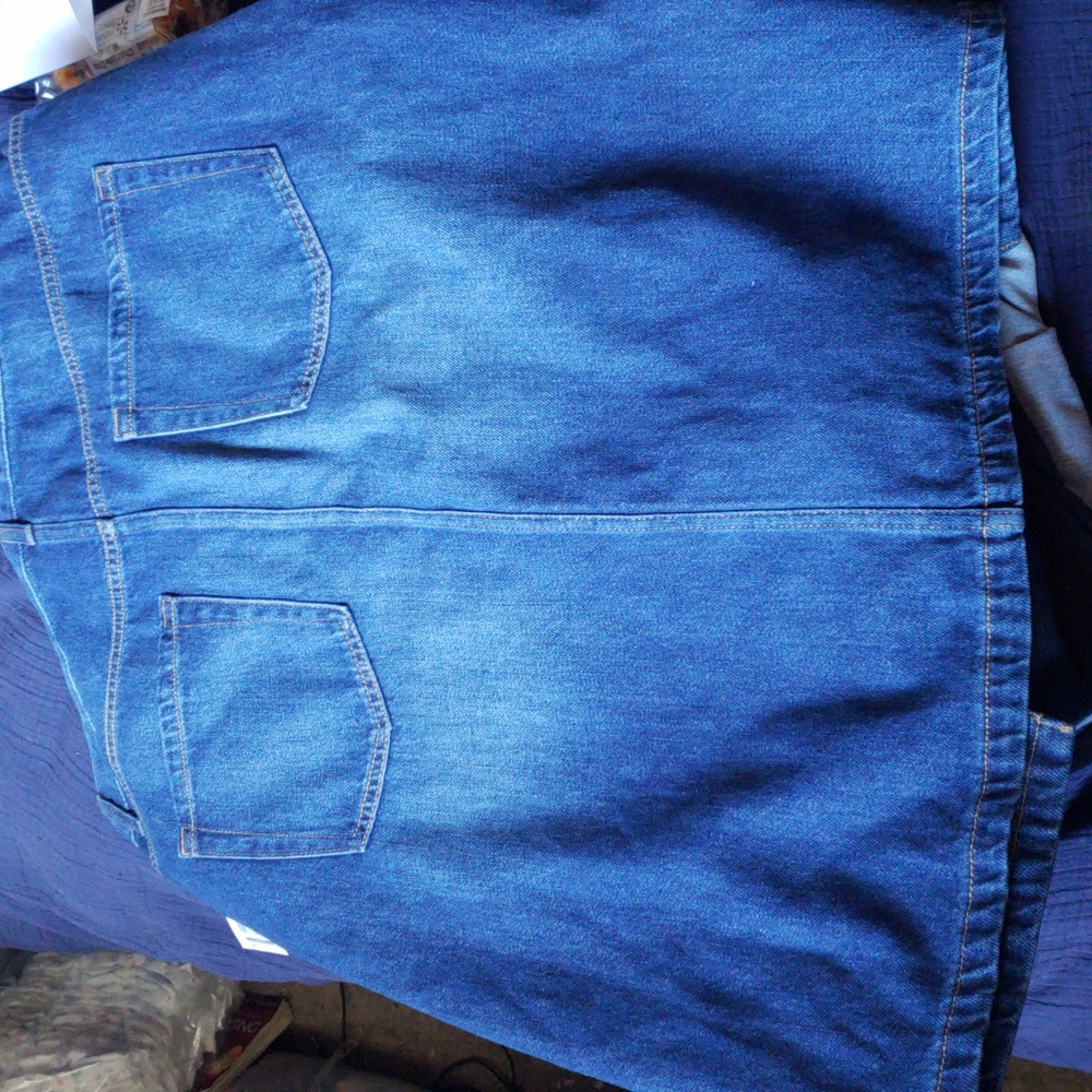 Patchwork Tri Denim Medium Wash Midi Skirt - Picture 7 of 7
